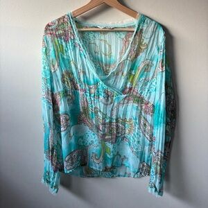 Claudia Richard Teal and Pink Paisley Blouse